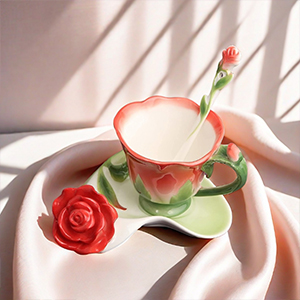 Ceramic Rose Tea Cups and Saucers
