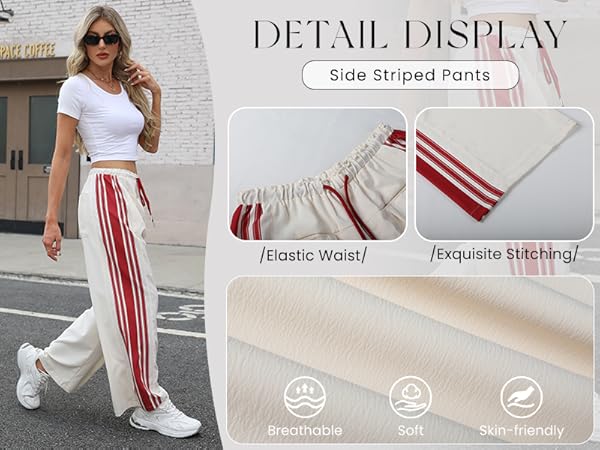 Hongsui Women's Wide Leg Pants Drawstring High Rise Side