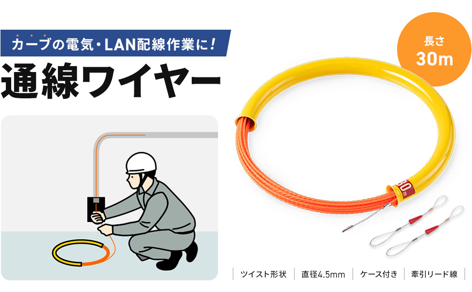 Amazon.co.jp: サンワダイレクト 通線ワイヤー 30m ロッド径4.5