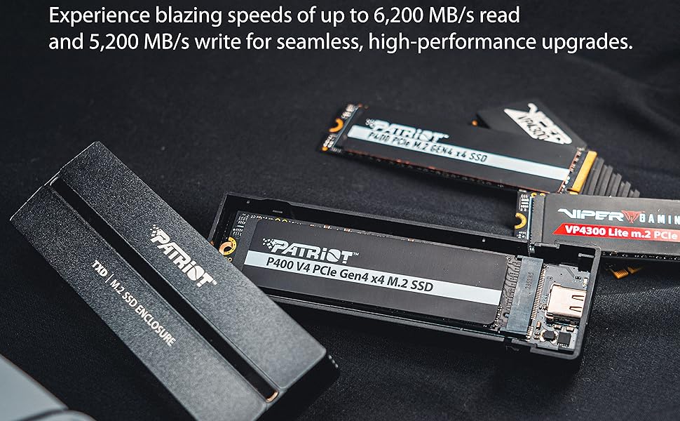 P400 V4's with the caption "Experience blazing speeds of up to 6,200MB/s read and 5,200MB/ write"s