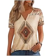 Aztec Print T Shirts Women Western Tribal Ethnic Style Short Sleeved Shirt Country Concert Tops C...