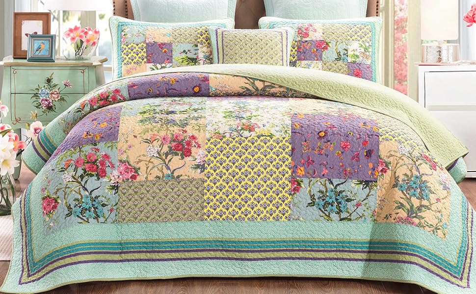 YAYIDAY Quilts Queen Size Patchwork Bedspread 100 Cotton