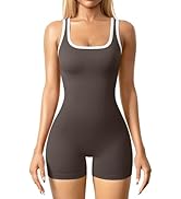 OQQ Women Rompers Sleeveless Square Neck Stretch Contrast Workout Active Tank Romper