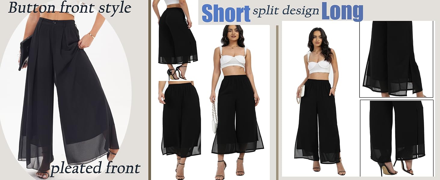 more styles of chiffon pants (pleated button front dressy and flattering split slit side versions )