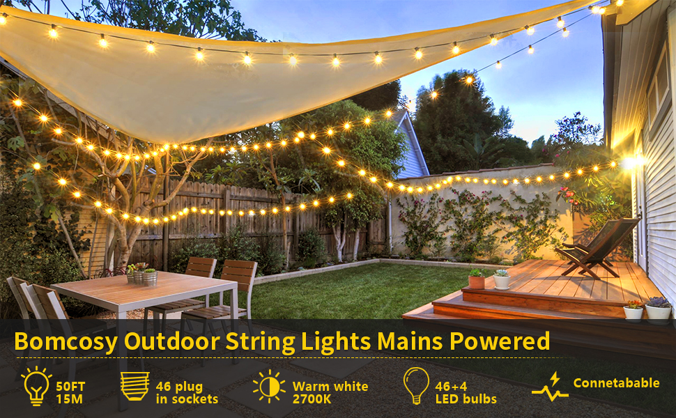 Bomcosy Festoon Lights Outdoor, Outdoor String Lights Mains Powered, G40 100Ft 100 led Bulbs