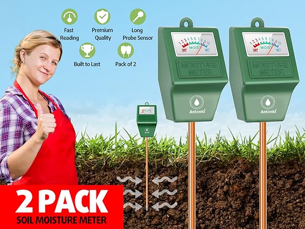 Soil Moisture Meter, 2Pack Accurate Soil Tester Ground Moisture Tester Garden Agriculture Moisture Tester Compact Lightweight Suitable For Indoor And Outdoor Vegetable Bed Gardens Etc