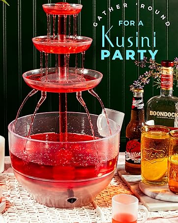 Kusini Smores Maker Tabletop Indoor - Flameless Electric Marshmallow Roaster – 4 Detachable Trays & 4 Roasting Forks – Gift Set & Date Night Idea. Movie Night Supplies & Housewarming Gift 24 Kusini Drink Fountain with a red party drink