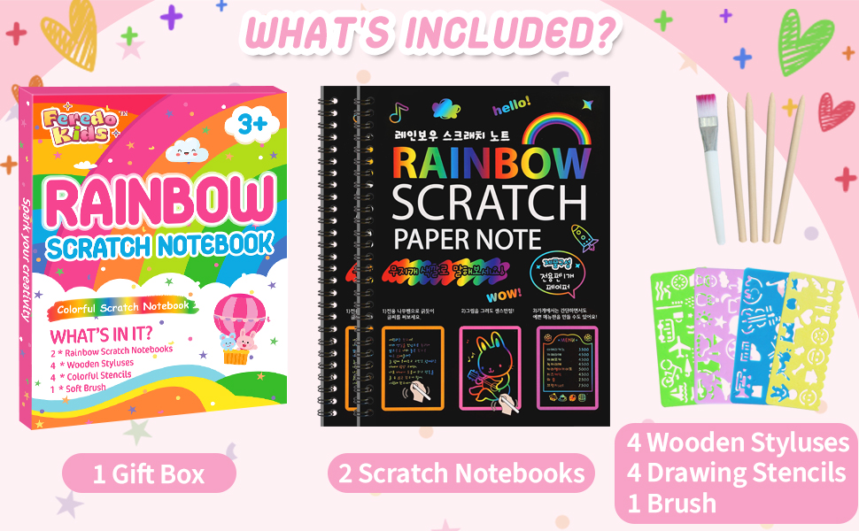 FEREDO KIDS Rainbow Scratch Notebook Paper Black Scratch