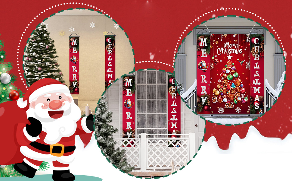 3Pcs Christmas Tree Door Cover and Christmas Door Banners