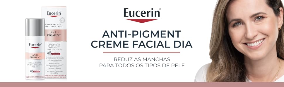 O Eucerin Creme Facial Dia FPS30 Anti-Pigment protege a pele contra o sol e reduz manchas da pele.