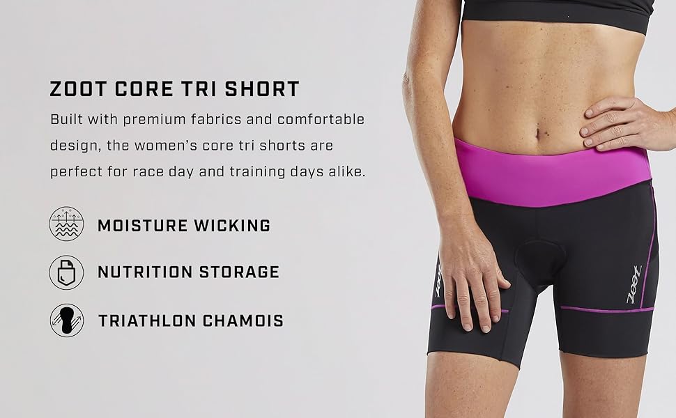 Zoot Core tri short, premium fabrics and comfortable design perfect for race day and training days