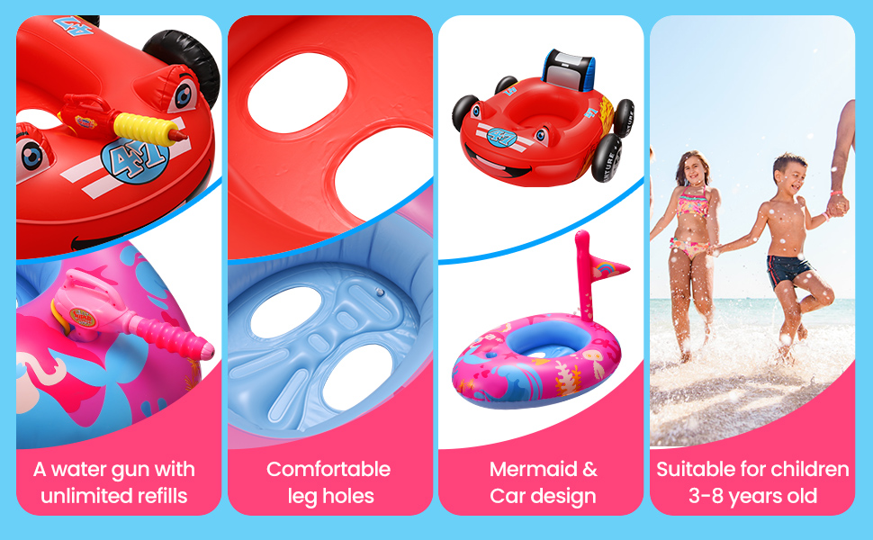 Korigey 2 Pack Pool Floats Kids with Water Gun, Car and