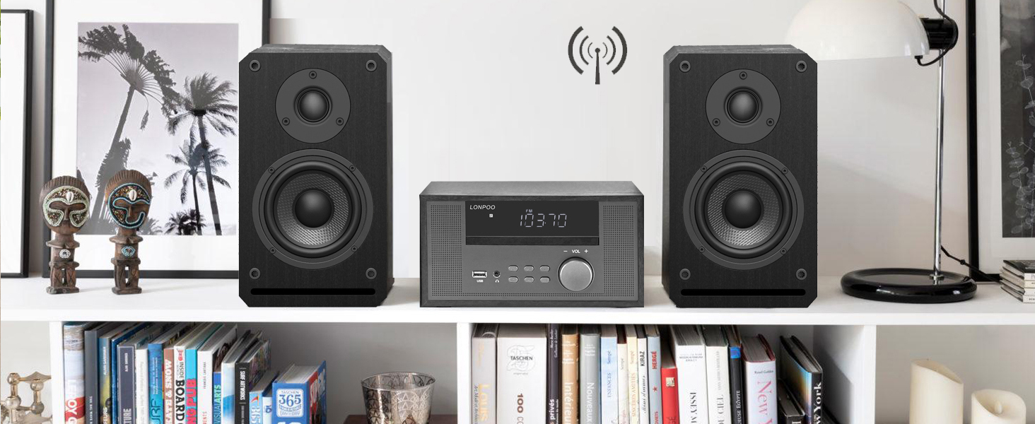 Micro Stereo System for Home, 100W HiFi Bookshelf Speskers System (CD