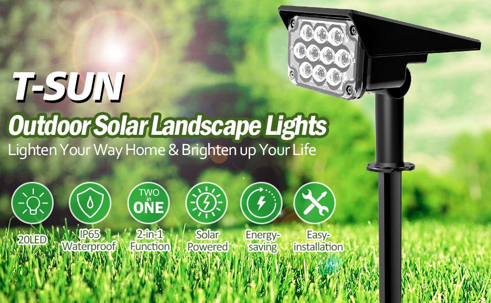 TSUN Solar Color Changing Spot Lights, RGB 20 LED Solar Landscape