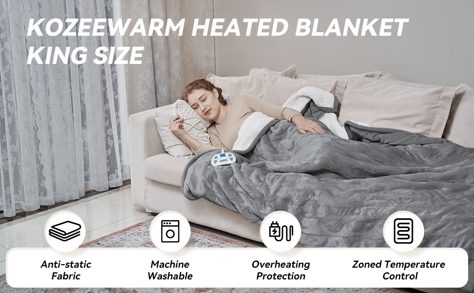 Kozeewarm Electric Blanket King Size Dual Control 90" x 100