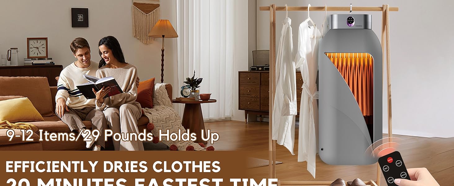 Portable Clothes Dryer, Clothes Dryer hold 9-12 Items, With Time Setting、Remote Control, Portable Dryers For Laundry, Apartments, RV, Travel, Low noise、Energy Saving、 Wrinkle Resistant 2 portable clothes dryer