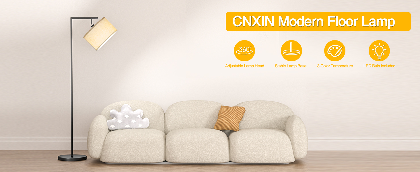 CNXIN Modern Floor Lamp Reading Standing Light for Living Room Bedroom