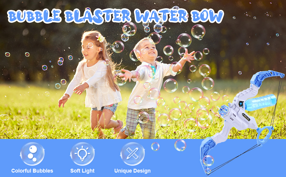 Upgraded Bubble Gun Water Bow and Arrow 2 in 1 Bubble Water Blaster w/ 4 Bubble