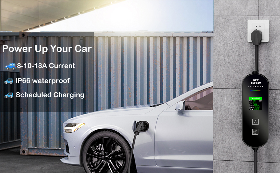 EV Charger Cable Type 2 to 3 Pin Plug, Portable UK 3 Pin EV Charger