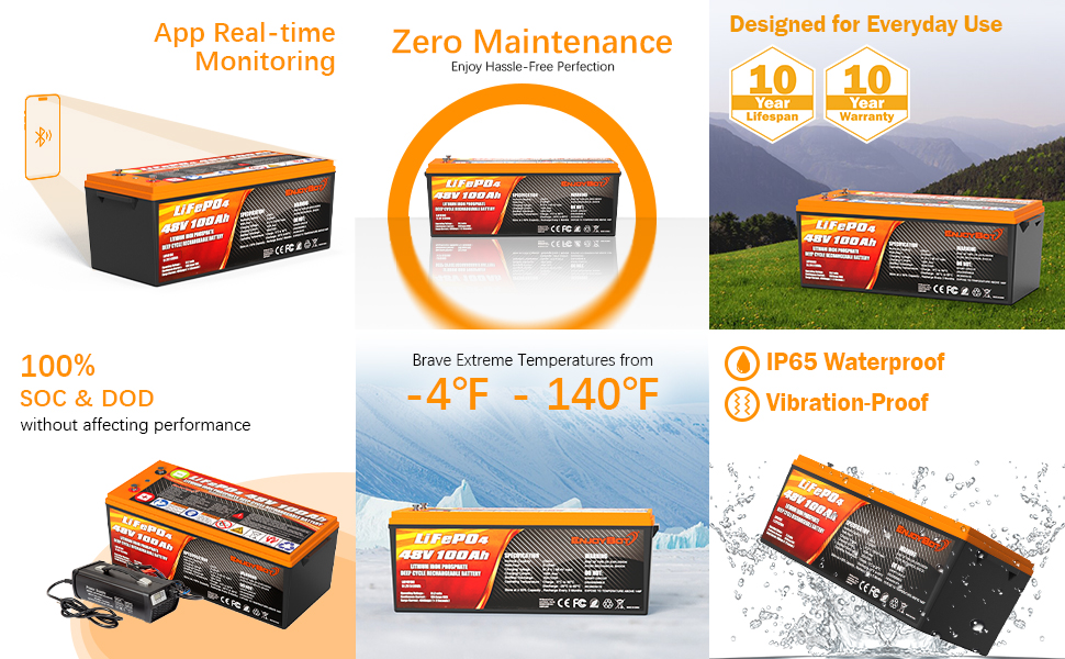 Enjoybot 48V 100Ah LiFePO4 Lithium Golf Cart Battery