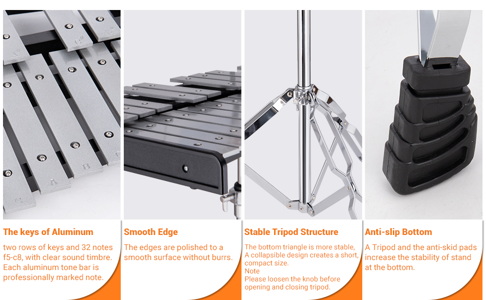 Sierjian 32 Notes Glockenspiel with Adjustable Height Stand