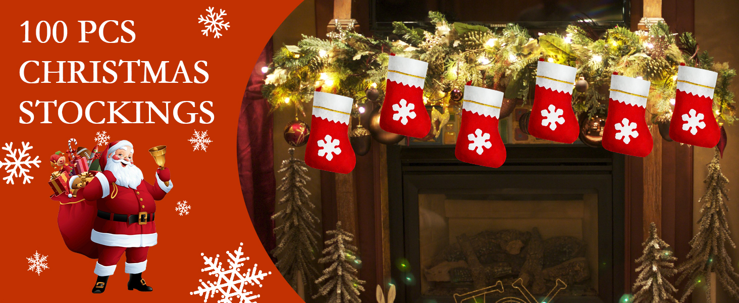 Succwoah 100 Pieces Red Felt Christmas Stockings Bulk 8