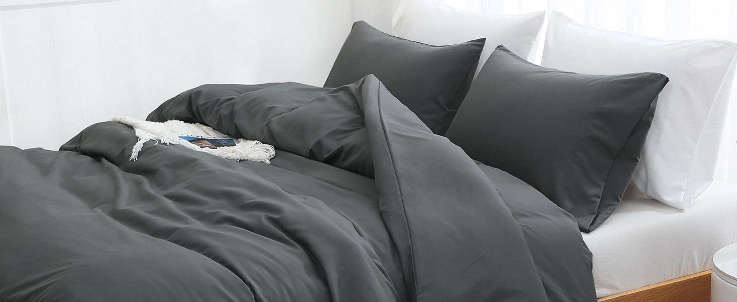 MUXHOMO Dark Grey Duvet Cover Queen Size, Soft Warm Brushed Microfiber