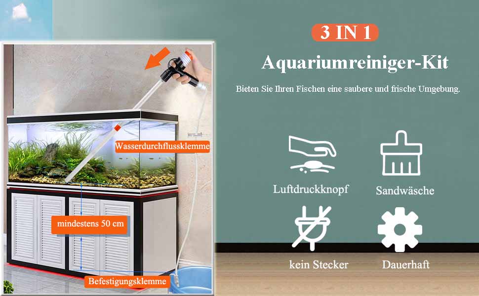 PobbXenn Aquarium Reiniger, Mulmsauger für Aquarium Wasserwechsel Reinigung Sand Filter