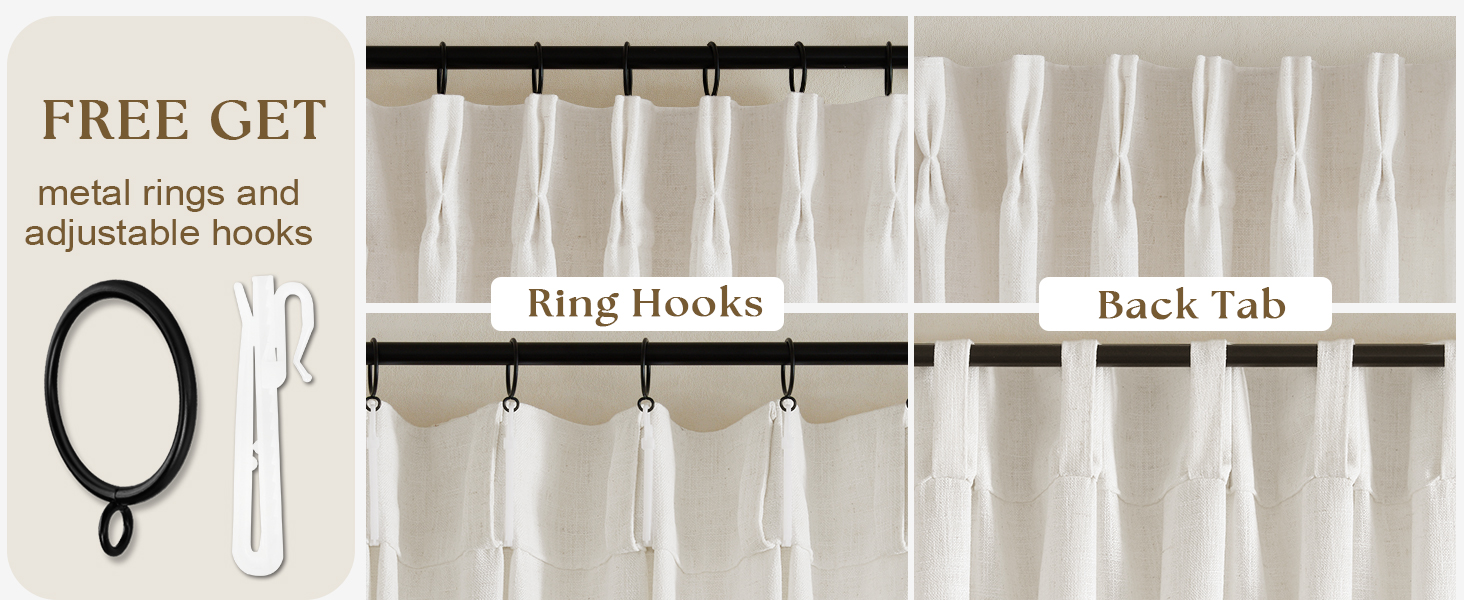 Pinch Pleated Semi Sheer Linen Kitchen Curtains