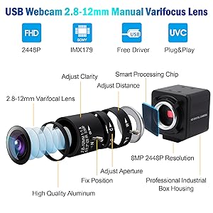 4X optical zoom webcam 8mp raspberry pi varifocal lens usb camera 2.8-12mm varifocal webcam
