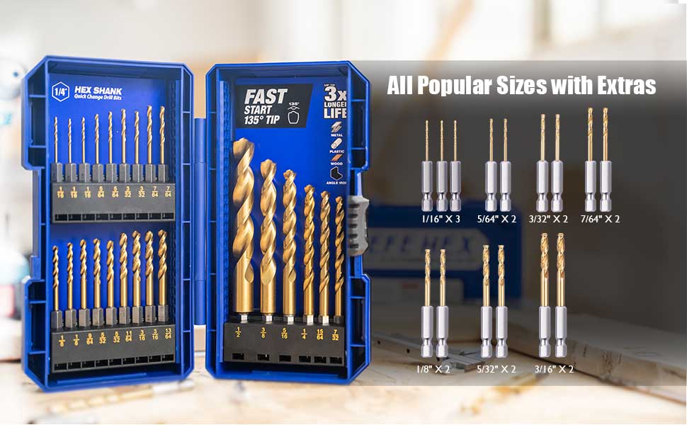 JEFE HEX 24 PCS Hex Shank Drill Bit Set uick Release Hex Shank and