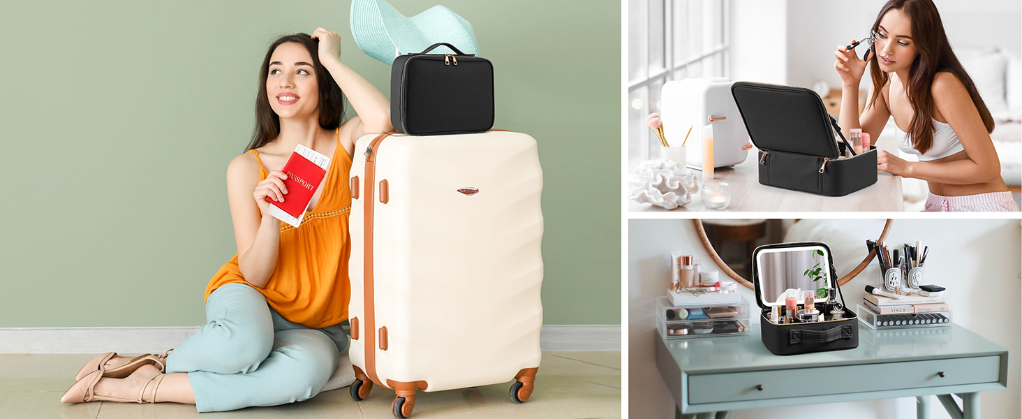 Travel Makeup Bag With LED Mirror