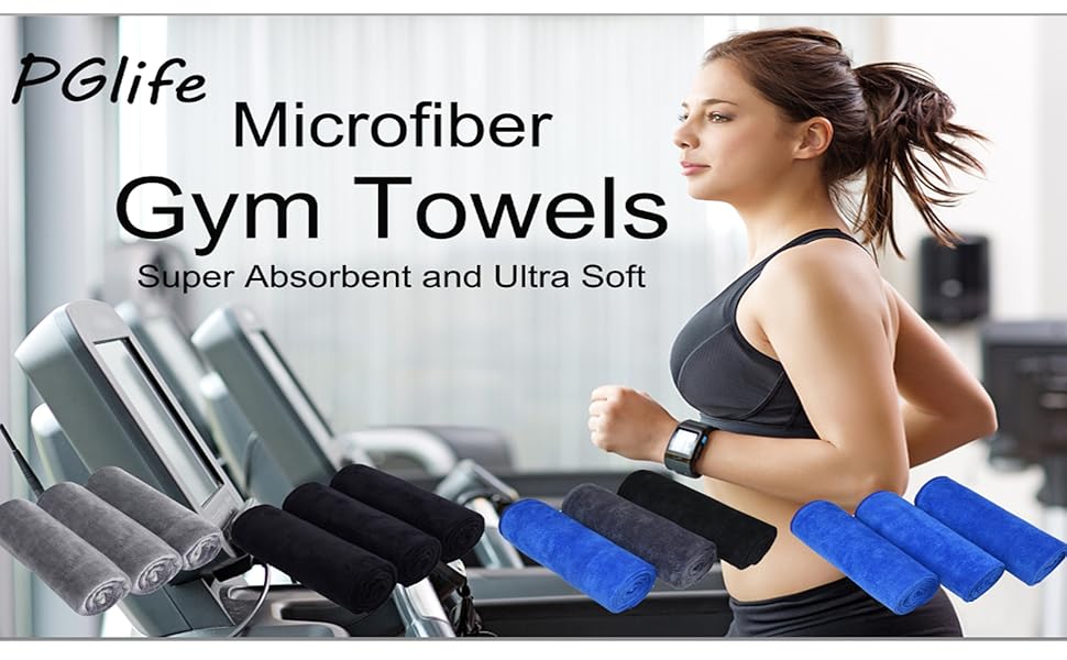 PGlife 3Pack Gym Towels Fast Drying & Super Absorbent Microfiber Towels