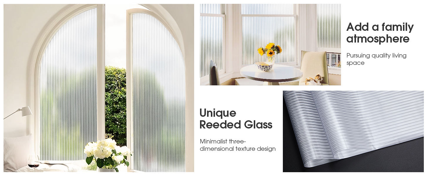 Coavas Window Films for Privacy 3D Decorative Window Tint Reeded Glass