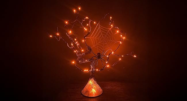 halloween metal black tree with spider lighted