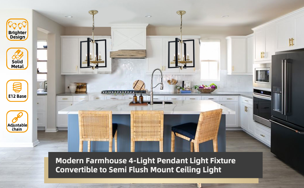 4-Light Square farmhouse Industrial Pendant Light