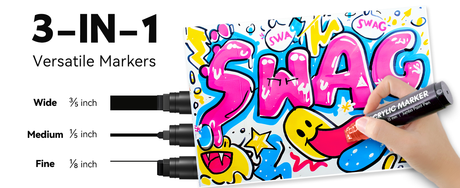 SRUOLOC 3 Jumbo Permanent Markers Red, 15mm Thick Wide Tip