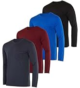 Real Essentials 4 Pack: Men's Dry-Fit Active Athletic Long Sleeve Pocket Crew T-Shirt Outdoors UP...
