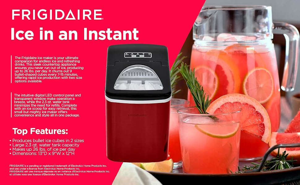 Frigidaire Stainless Steel Ice Maker, 26lb per day