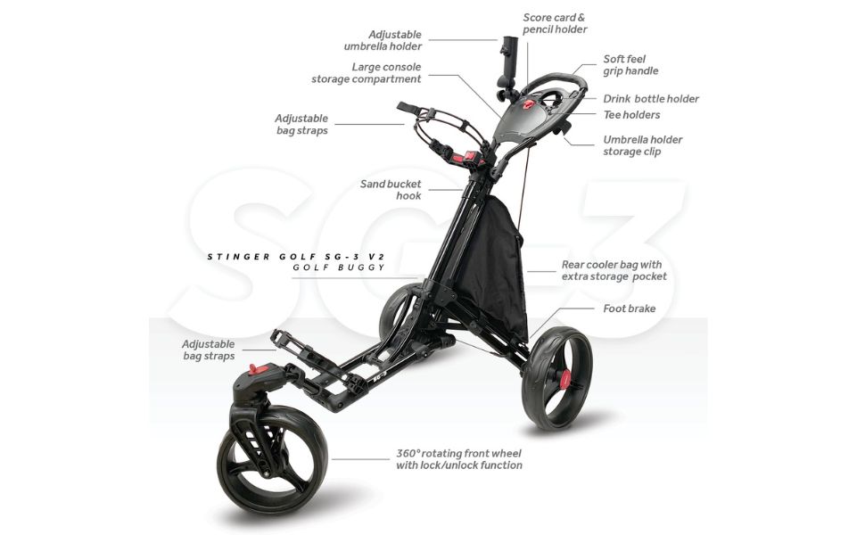 Stinger Golf SG3 V2 Golf Push Buggy High Performance Golf Cart with