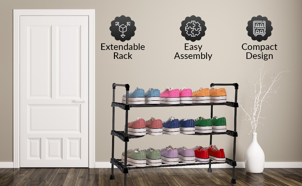 1ABOVE 3 Tier Extendable Shoe Rack, Heavy duty Metal Shoe Rack, Shoe