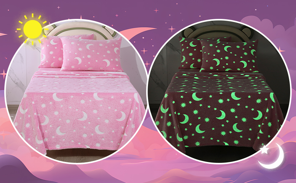 HOMBYS Glow in The Dark Kids Sheets Set 4 Piece Twin/Twin