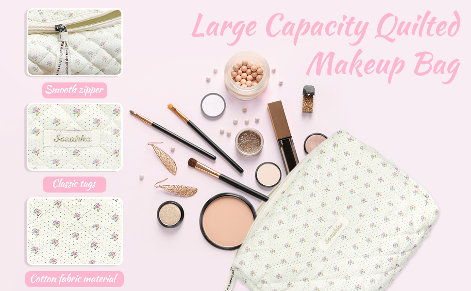 Travel Toiletry Bag, Cotton Floral Travel Makeup Bag, Portable Cosmetic Bag, Travel Makeup Storage Bag for Women Girls (Flower-Beige) 14 Toiletry Bag