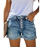 Angerella Denim Shorts for Women Mid Rise Ripped Jean Shorts Stretchy Folded Hem Hot Short Jeans