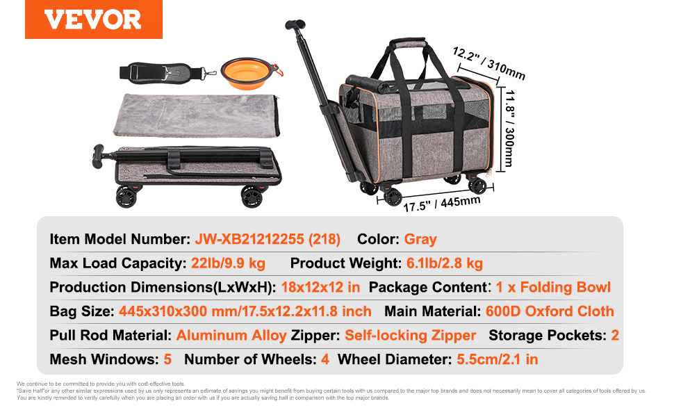VEVOR Airline Approved Dog Carrier With Wheels for Under