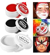 DE'LANCI Black White Red Face Body Paint 200g, Face Paint for Clown Makeup Theme Parties Cosplay,...