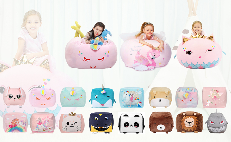 Unicorn Bean Bag Chairs for Girls Room Decorations, Kids and Teens Stuffed Animal