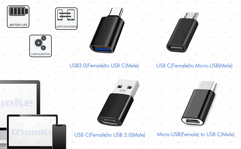 iZhuoKe 4 Stück USBC Adapter,USB C zu USB 3.0 OTG Adapter, Micro USB