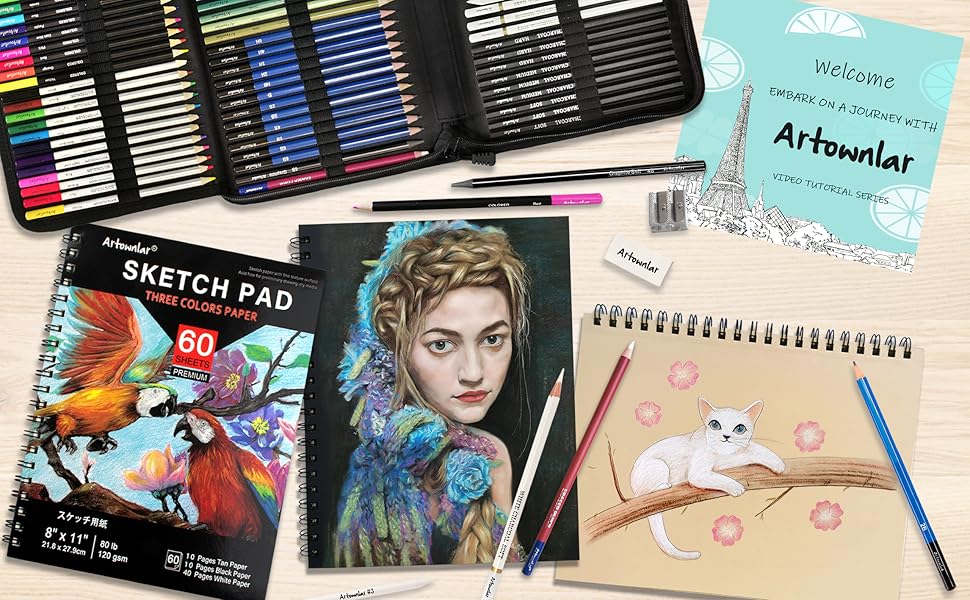 Artownlar 72 Pack Drawing Sketching Set with 8x11