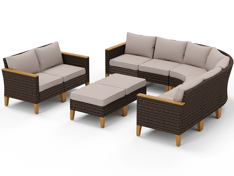 PHI VILLA 10Piece Patio Conversation Set, Outdoor Half